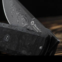 Maserin Silver 410 Fat Carbon Damascus Folding Knife -SurvGear Shop MAS410DNdet4 96962.1689327732